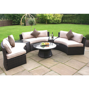 Luxury Hotel Outdoor Patio Furniture Half Round Sofa Side Table Poly Rattan 6pcs Semi Circle Set