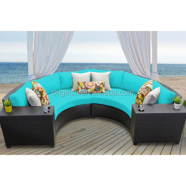 Semi Circle Patio Outdoor Furniture Wicker Curved Armless Sofa Side Tables Set