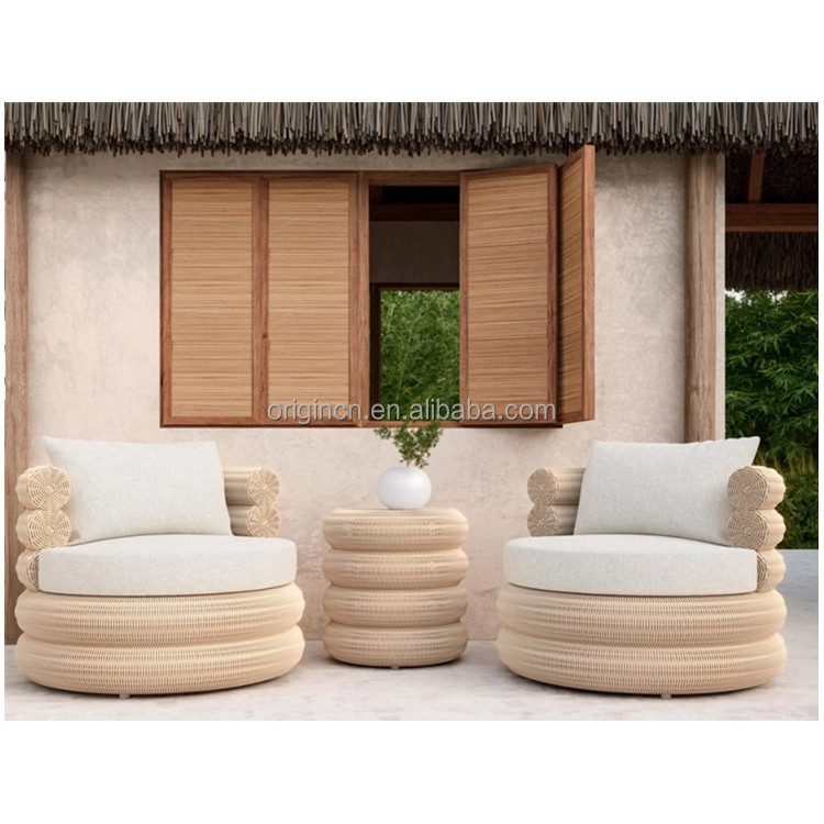 Outdoor patio classical furniture 2 seat table set high back sofa rattan