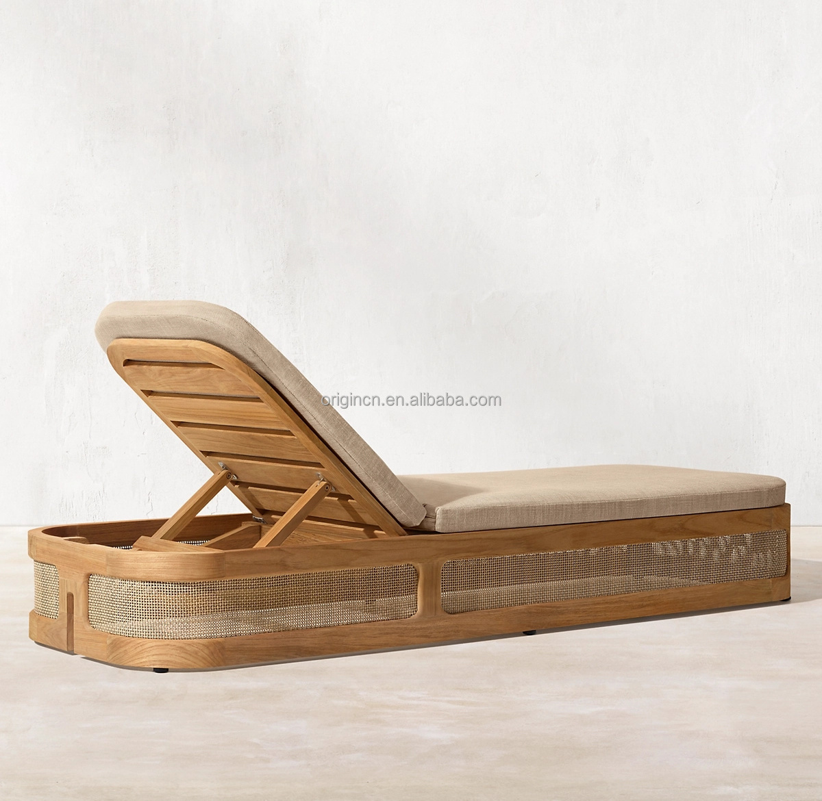 Patio modern poolside restful backrest furniture with reticulated foam cushion teak chaise lounge