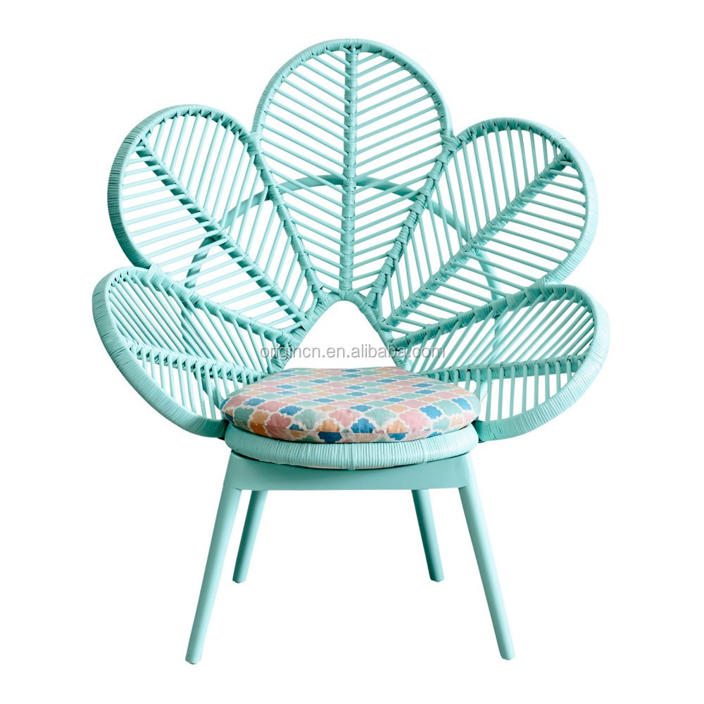 Pink Green Cute Chair School Furniture Flower Shaped Pe Polyethylene Rattan Peacock Chairs