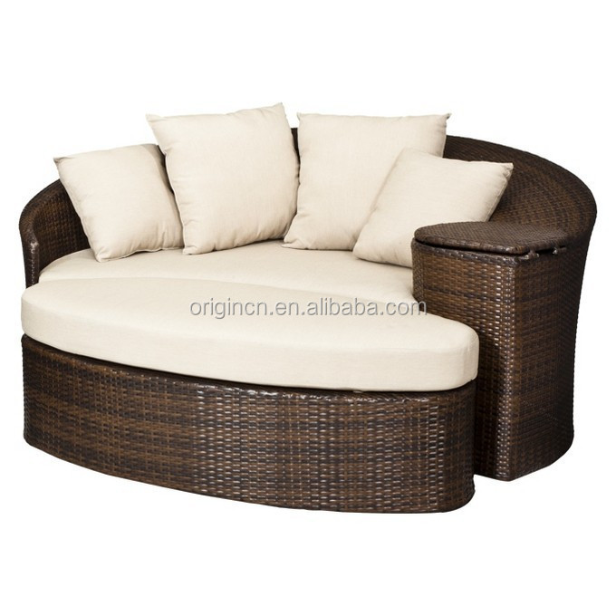 Patio Outdoor Furniture Love Seat Ottoman Sectional Round Sun Rattan Daybed With Cooler