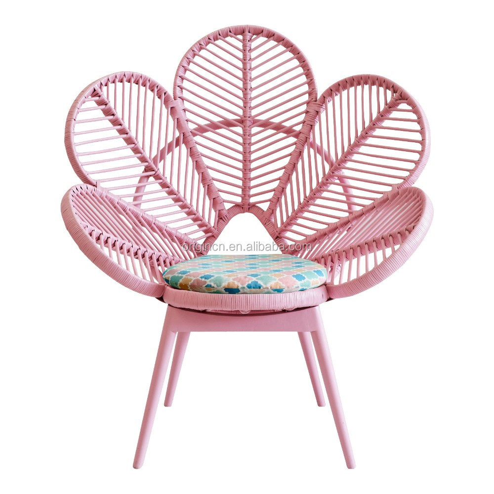 Pink Green Cute Chair School Furniture Flower Shaped Pe Polyethylene Rattan Peacock Chairs