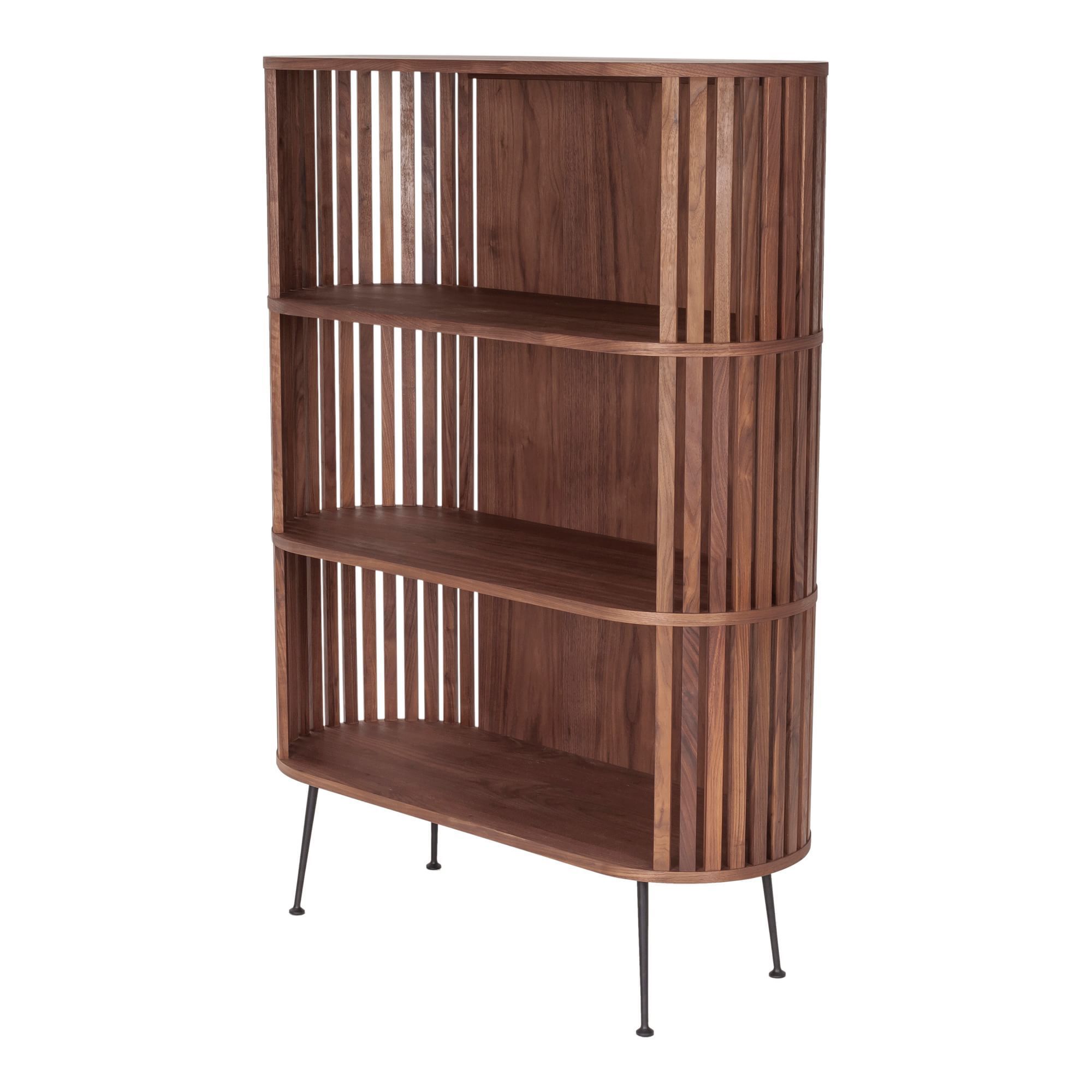 Minimalist Design Bookshelf Rounded Slats Shelf Shoes Solid Wood Cabinet Bookshelf