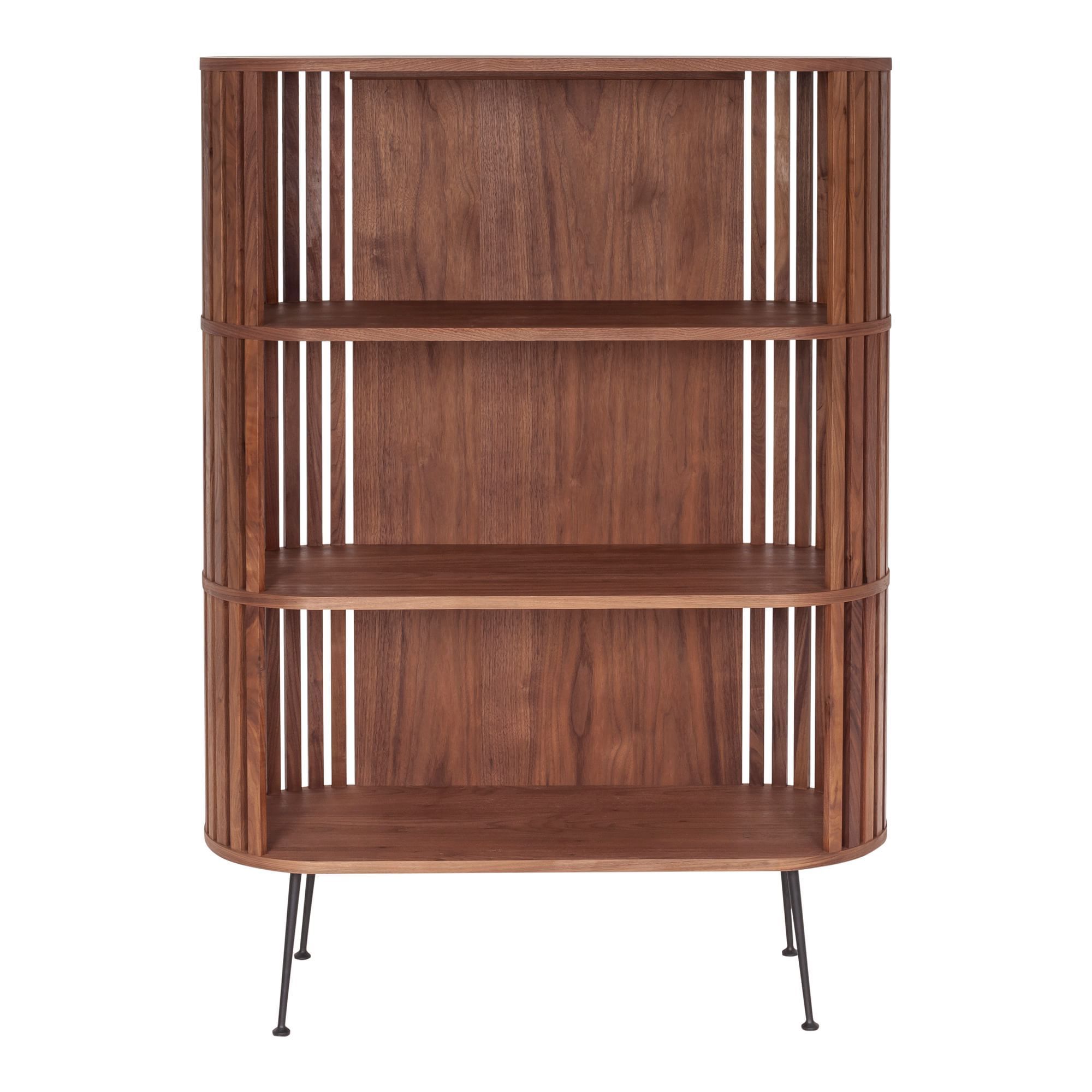 Minimalist Design Bookshelf Rounded Slats Shelf Shoes Solid Wood Cabinet Bookshelf