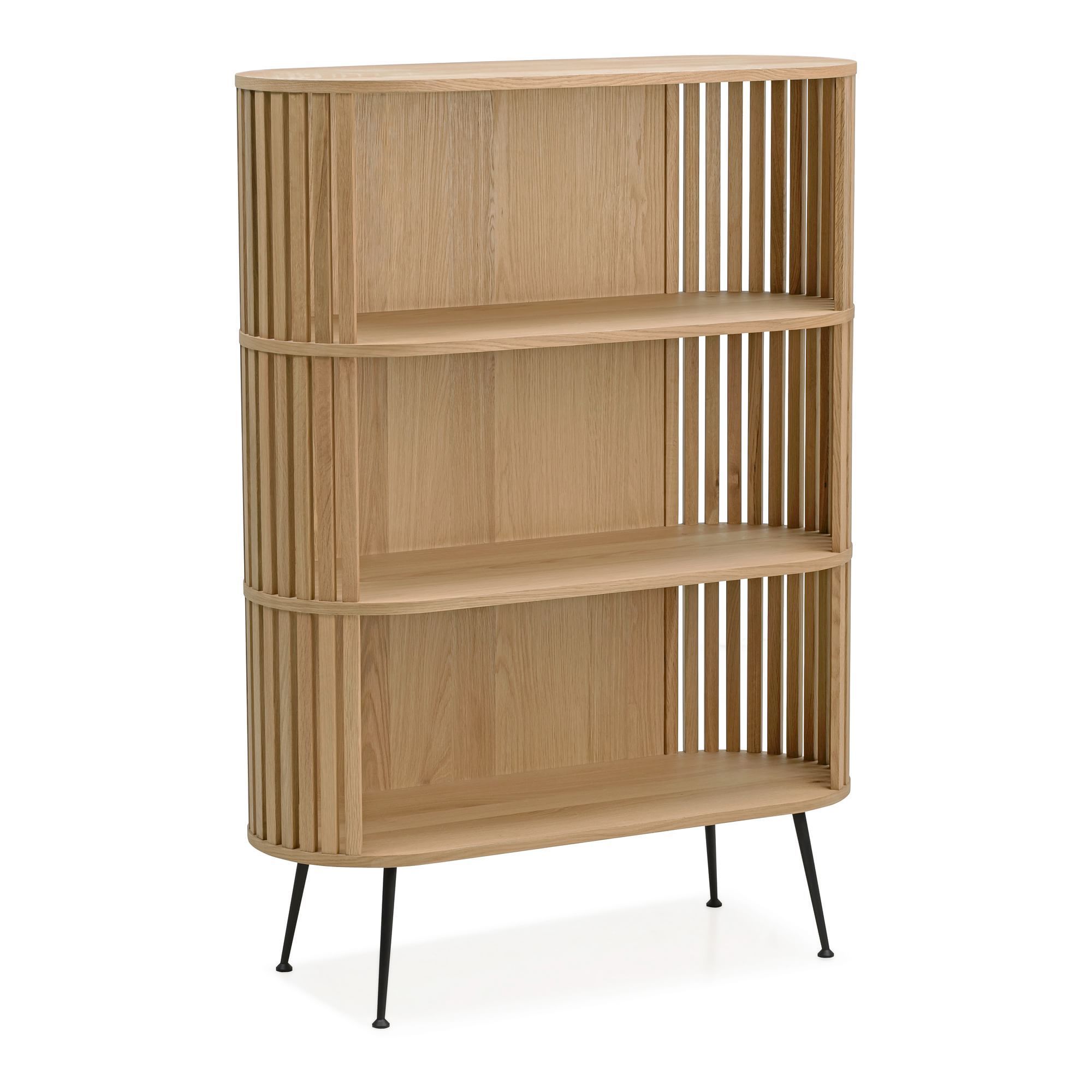 Minimalist Design Bookshelf Rounded Slats Shelf Shoes Solid Wood Cabinet Bookshelf