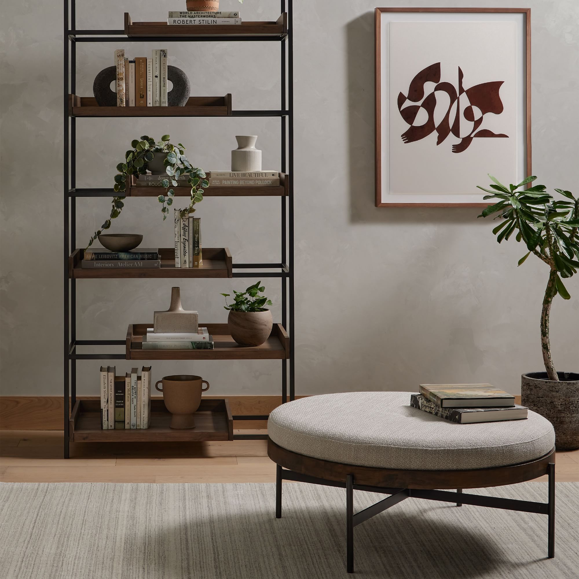 Minimalist Style Bookshelf Indoor Furniture Shelf Display Open Bookshelf Iron Wood Bookcase