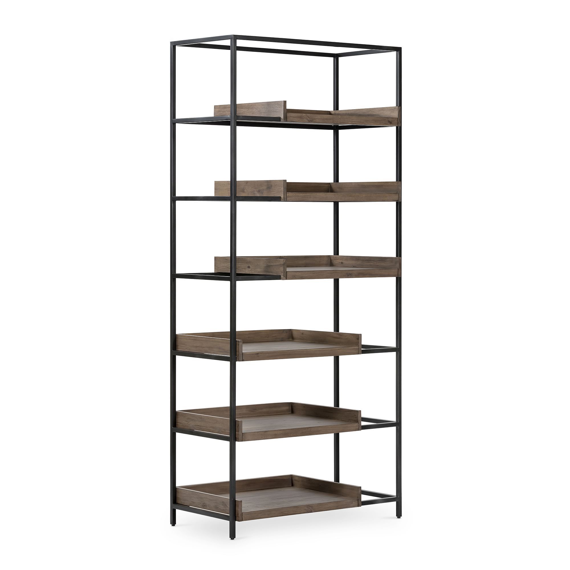 Minimalist Style Bookshelf Indoor Furniture Shelf Display Open Bookshelf Iron Wood Bookcase