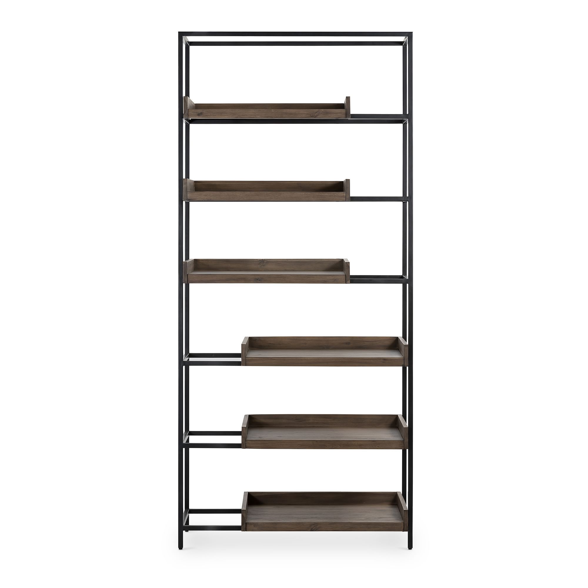 Minimalist Style Bookshelf Indoor Furniture Shelf Display Open Bookshelf Iron Wood Bookcase