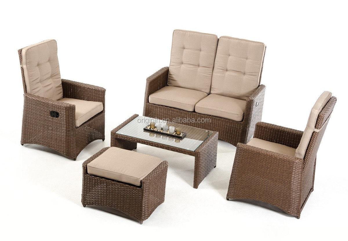 Small garden balcony frontyard adjustable high back loveseat and chairs recline rattan outdoor sofa set