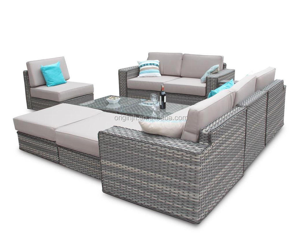 Modern european style outdoor waterproof sectional 9 seater rattan cheap sofa set home furniture