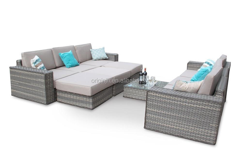 Modern european style outdoor waterproof sectional 9 seater rattan cheap sofa set home furniture