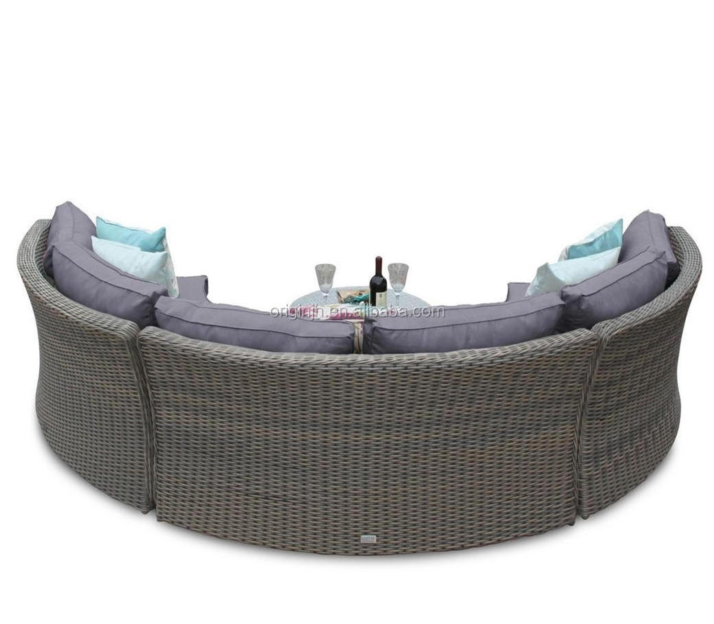 Exotic stylish style patio garden natural alfresco half moon sofa love seat rattan / wicker furniture sets