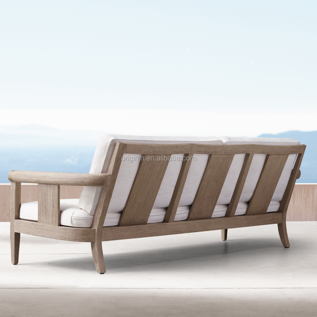 Luxury sunbrella patio relaxing curved rolled design teak wooden sofa set outdoor garden furniture