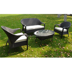 French style lovely built-in glass oval table 4 pcs wicker rattan garden furniture outdoor bistro set