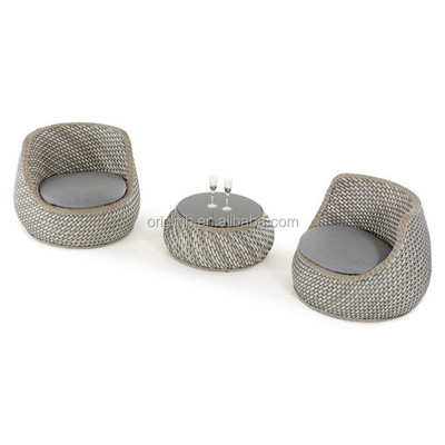 Patio garden morden egg shape aluminum frame outdoor rattan furniture 2 chairs coffee table set