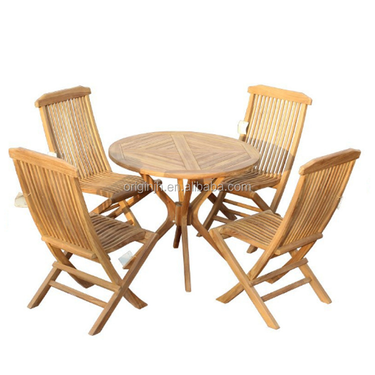 Best selling garden patio hotel cheap 4 pcs teak folding chairs outdoor furniture dining table sets wooden