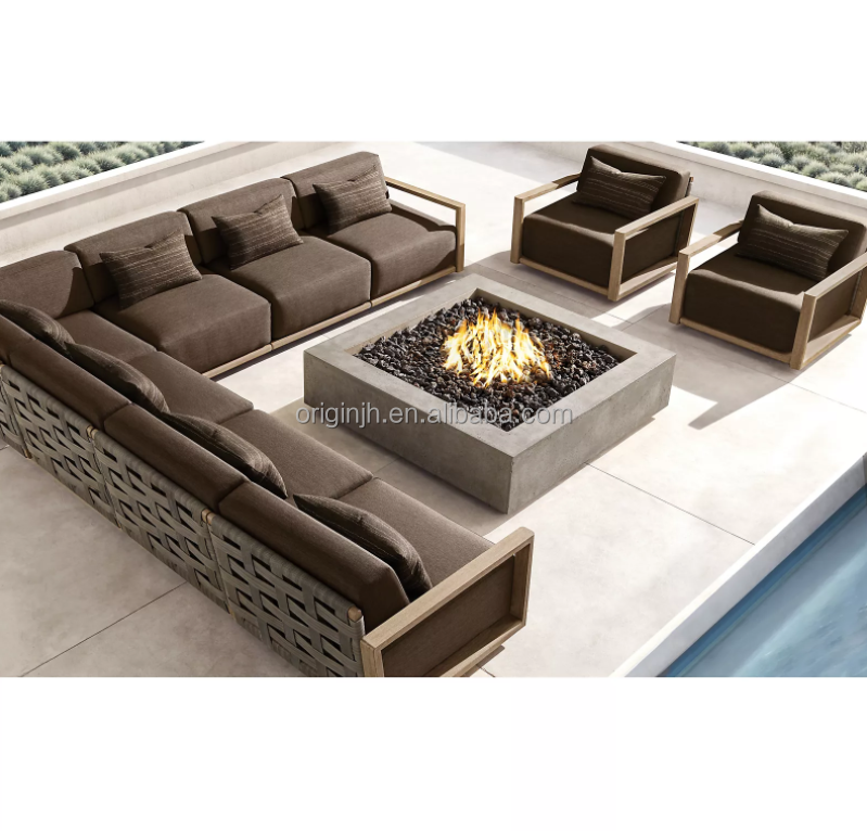 New design garden round leg sofa and chairs thick cushions PE rattan wicker patio teak outdoor furniture set