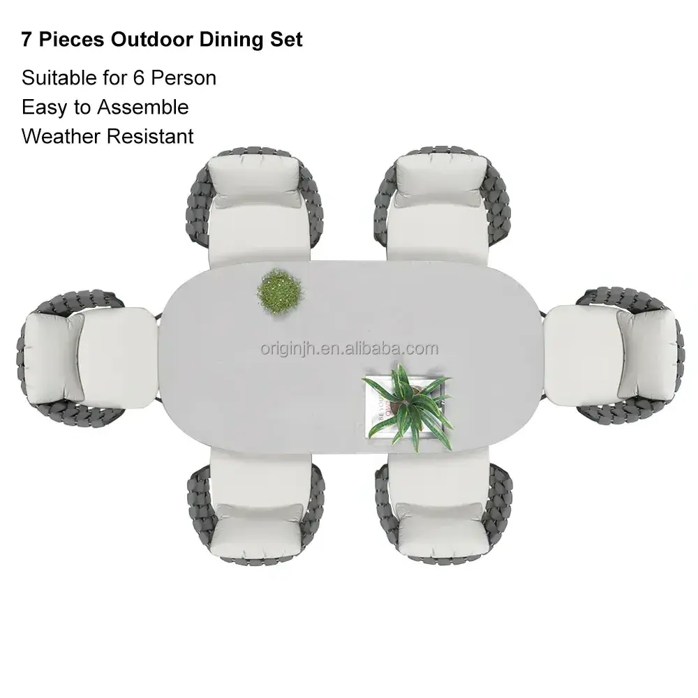 7 Piece aluminum patio dinning set with extendable table woven rope outdoor furniture