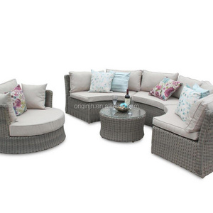 Exotic stylish style patio garden natural alfresco half moon sofa love seat rattan / wicker furniture sets