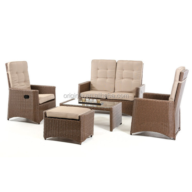 Small garden balcony frontyard adjustable high back loveseat and chairs recline rattan outdoor sofa set