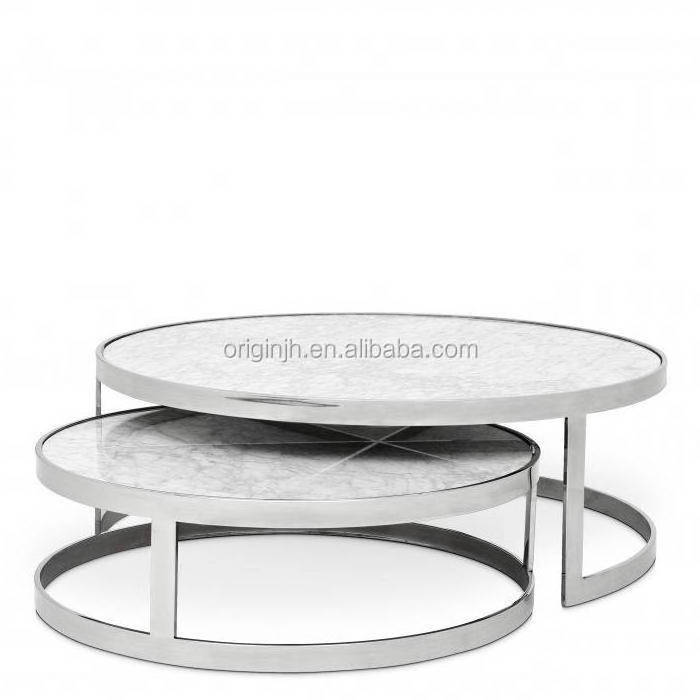 Garden furniture outdoor polished stainless steel | white marble top outdoor round coffee table