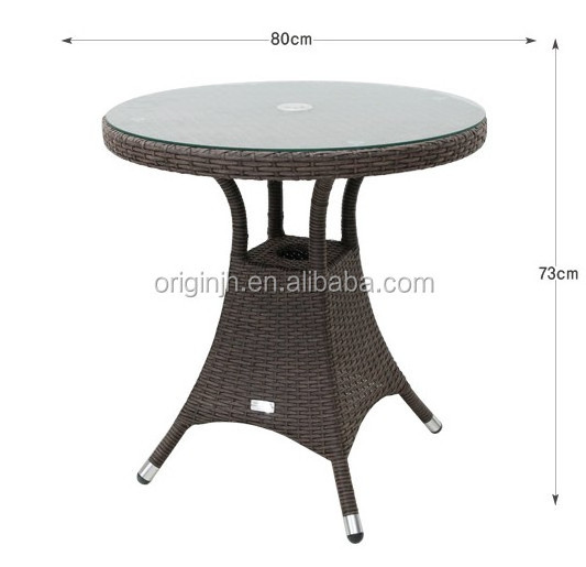 Umbrella hole designed restaurant rattan chairs and round dining table set patio furniture outdoor modern