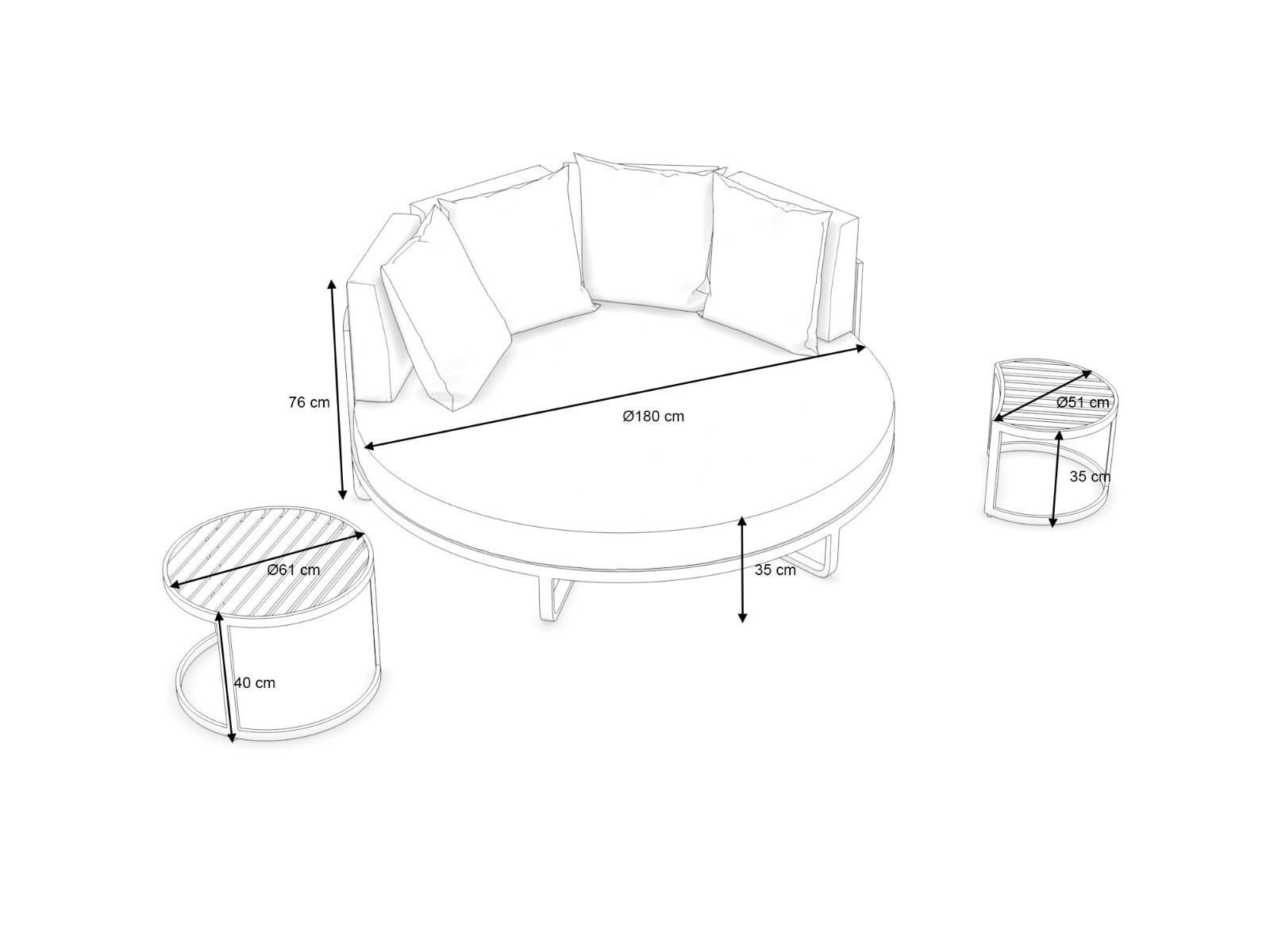 Luxury outdoor furniture round daybed aluminum sunbed perfect relax lounge chair