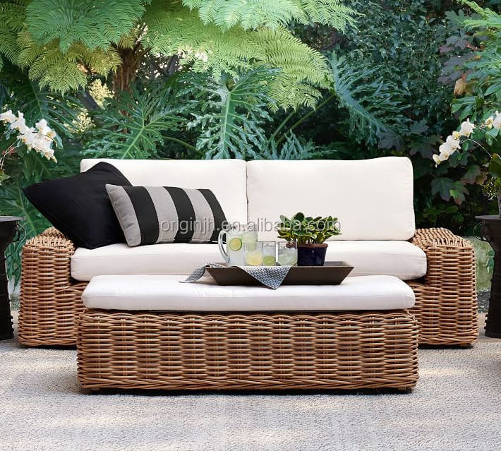 Rectangular shaped large ottoman handmade wicker outside luxury outdoor rattan garden furniture