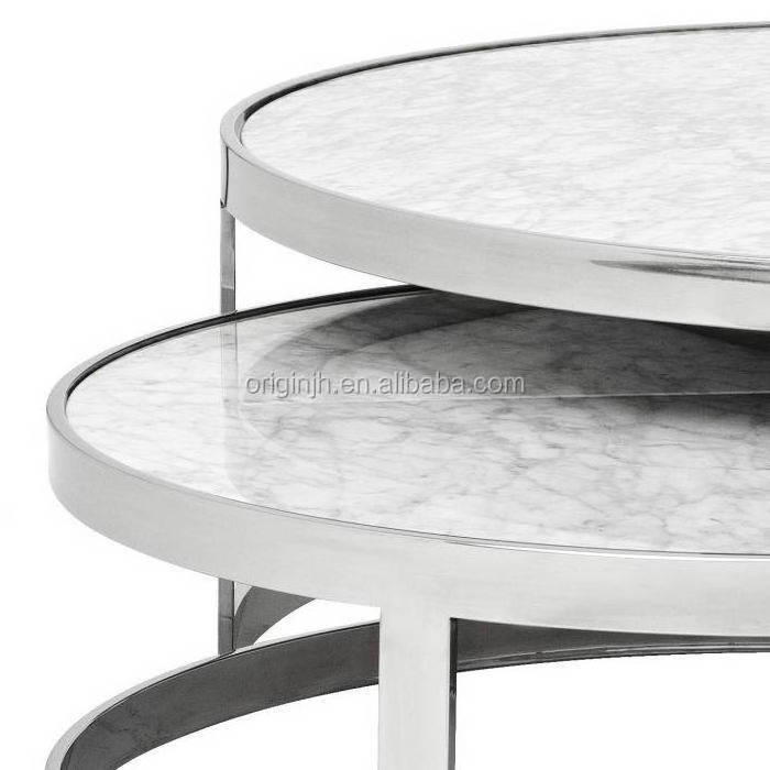 Garden furniture outdoor polished stainless steel | white marble top outdoor round coffee table