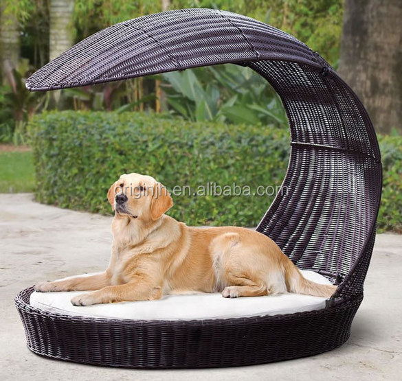 Modern designed patio furniture canopy round backrest rattan pet relaxing daybed outdoor dog bed