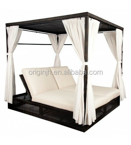 Whole sales price outdoor furniture  with Cushions double chaise lounge outdoor rattan patio day bed