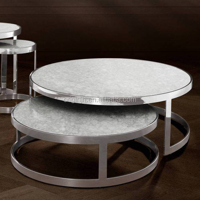 Garden furniture outdoor polished stainless steel | white marble top outdoor round coffee table