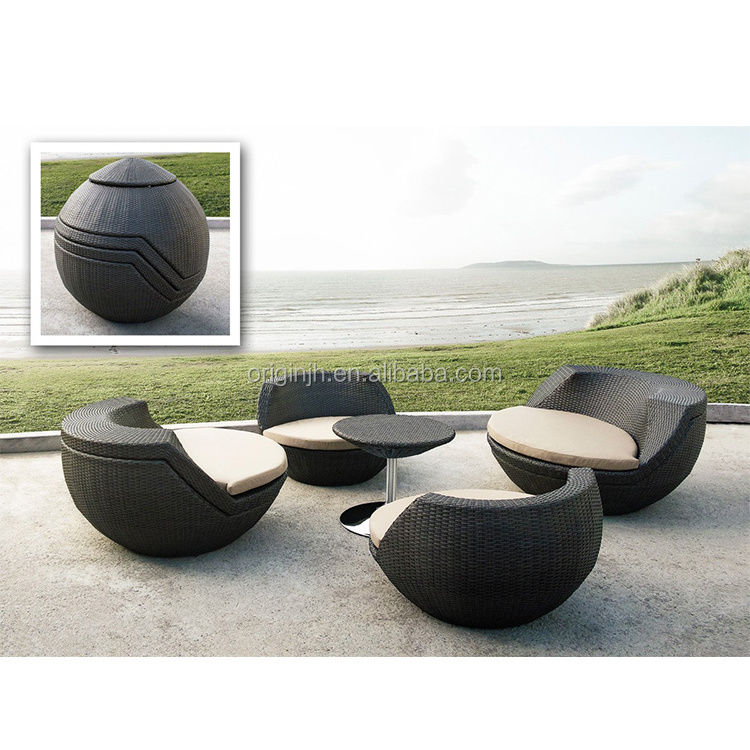 Outdoor modern ergonomics comfortable space-saving stackable rattan furniture egg shaped chair