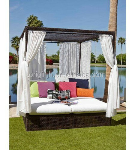 Whole sales price outdoor furniture  with Cushions double chaise lounge outdoor rattan patio day bed