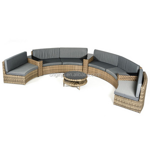 Outdoor patio modern sectional rattan furniture and round tea table 6 seater curved back sofa loveseat