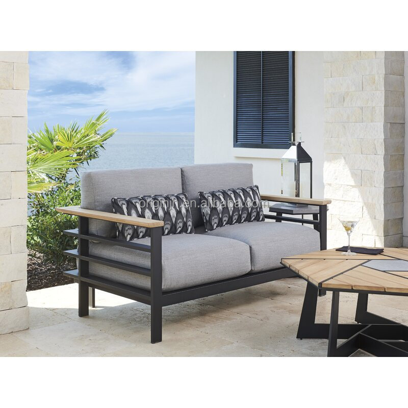 Pool side  outdoor furniture aluminum frame with  teak  on the top garden furniture