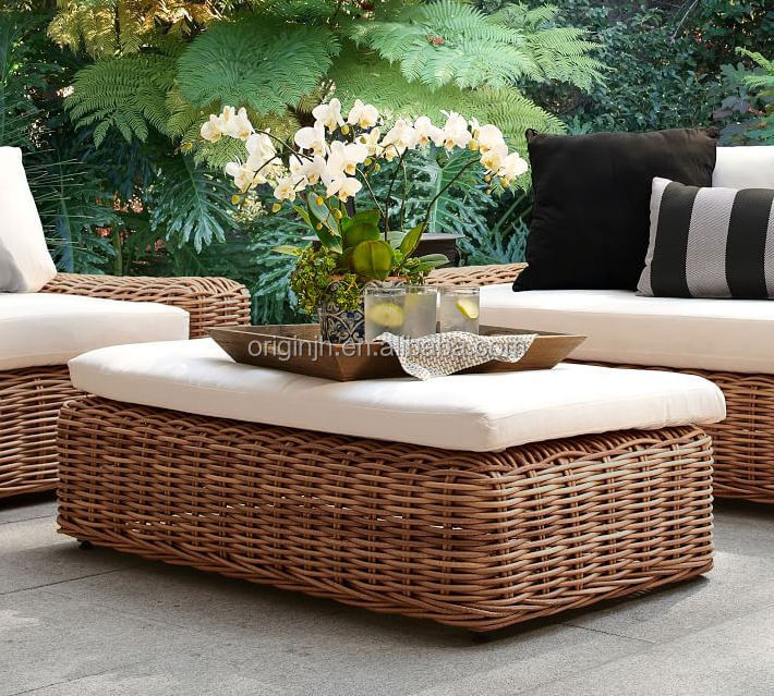 Rectangular shaped large ottoman handmade wicker outside luxury outdoor rattan garden furniture