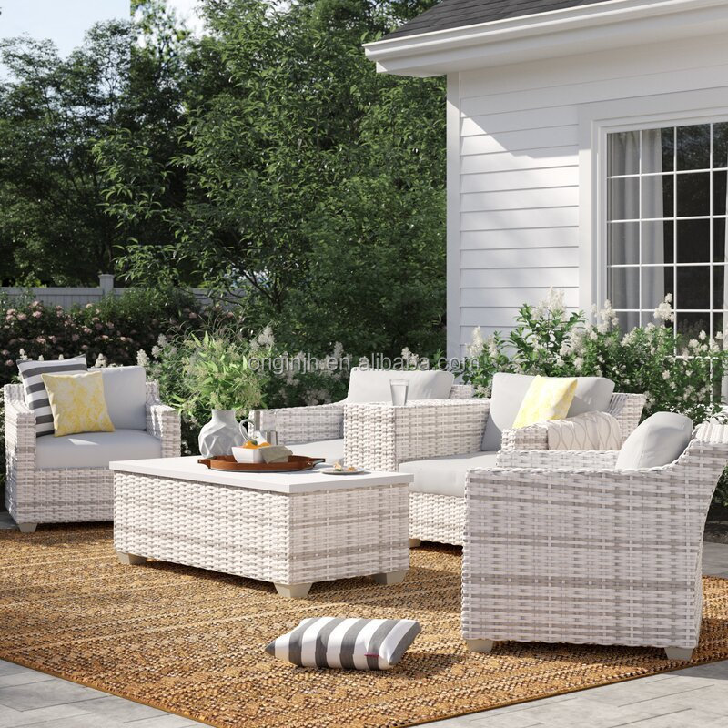 Gold supplier wholesales price outdoor aluminum frame with cushions garden furniture rattan sofa