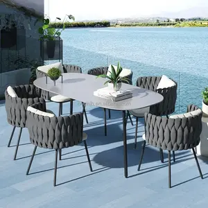 7 Piece aluminum patio dinning set with extendable table woven rope outdoor furniture