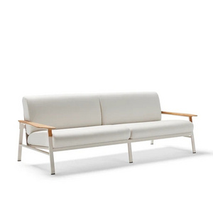 Nordic loveseat 3 seater powder-coated Aluminum frame teak arms outdoor furniture sofa fabric upholstery