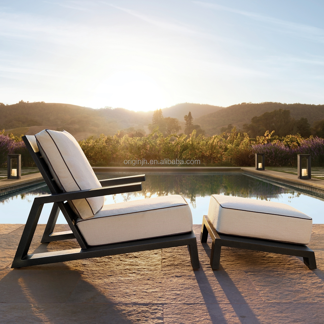 High end garden ottoman stool raked back beach semi-reclined chair outdoor aluminium furniture