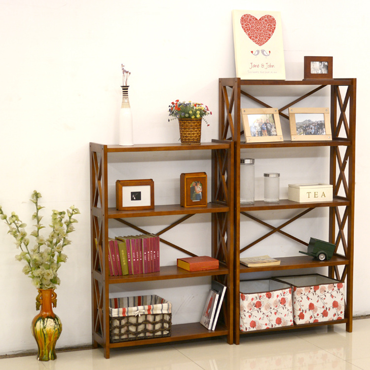 4 layers Vintage antique design mobile folding library wooden book rack house bookcase for bedroom