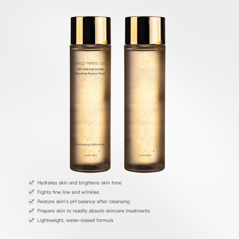 Private Label Skin Care Refreshing Brightening Anti-wrinkle Vitamin C toner 24K Gold face Toner