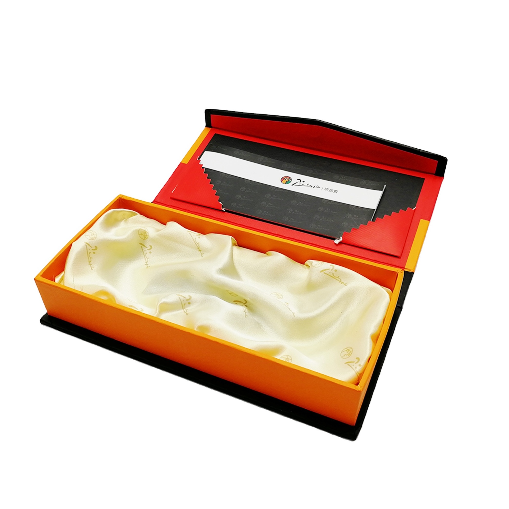 Popular Recycled Materials Handmade Luxury Packaging Special Magnetic Ribbon Lined Pen Box With Vanishing Uv Coating