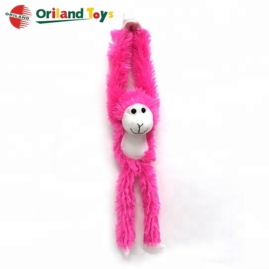 red pink long arms cute stuffed soft fluffy plush hanging monkey toy