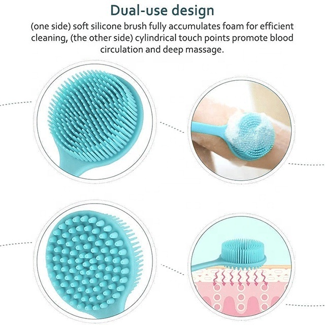 Hot Sell Super-Exfoliating  Dry Skin 15 inch Silicone Back Scrubber  Shower Brush Body Brush Scrubber With Long Handle