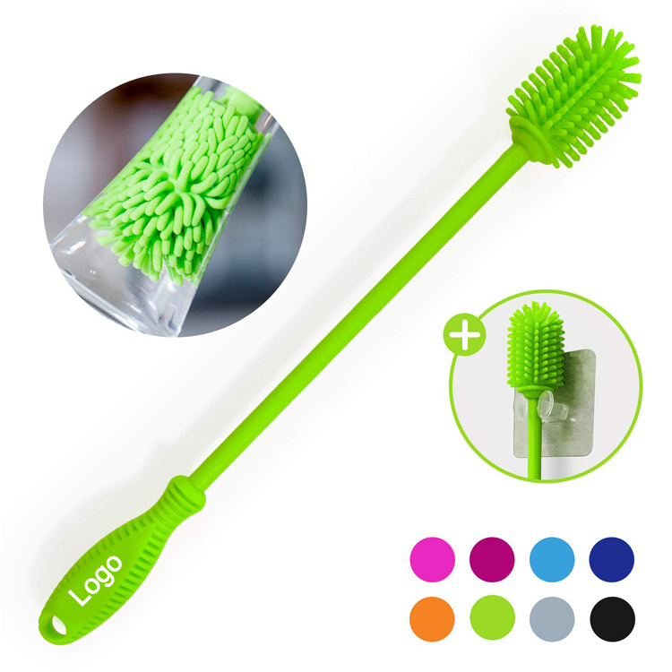 Wide Use Anti-bacterial Bendable Narrow Container Cleaner Stainless Steel Long Handle Silicone Baby Bottle Cleaning Brush