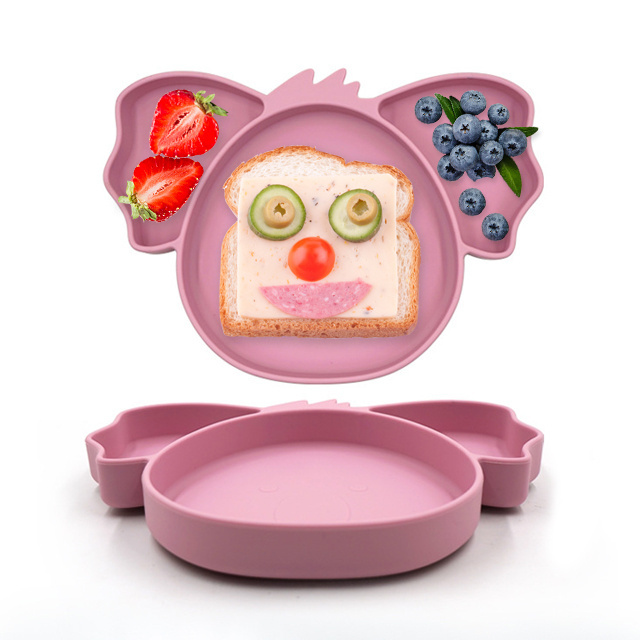 High Quality Washable Babys Feeding Dinner Plate Koala Shape Large Capacity Silicone Baby And Toddler Plates With Suction