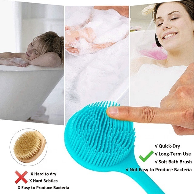 OEM/ODM Cepillo Cuerpo Back Brush Wash Massage Shower Exfoliating Silicone Body Brush Skin Scrubber Bath Brushes Long Handle